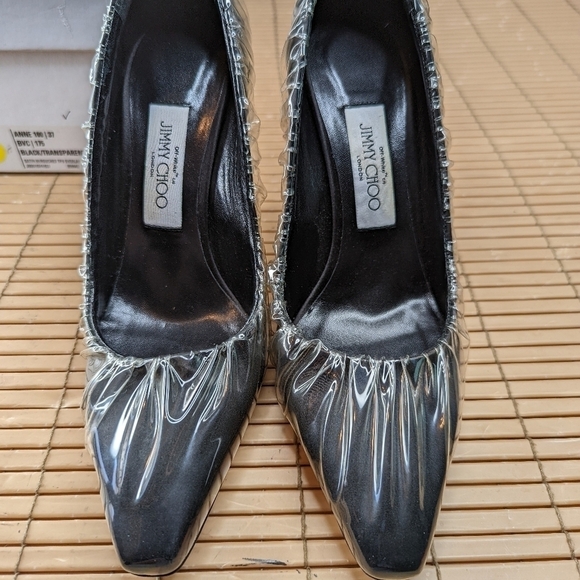 Jimmy Choo Off White C/o Women's Anne 100 PVC Wrapped Satin Pump KB8 Black US 6 - Picture 2 of 9